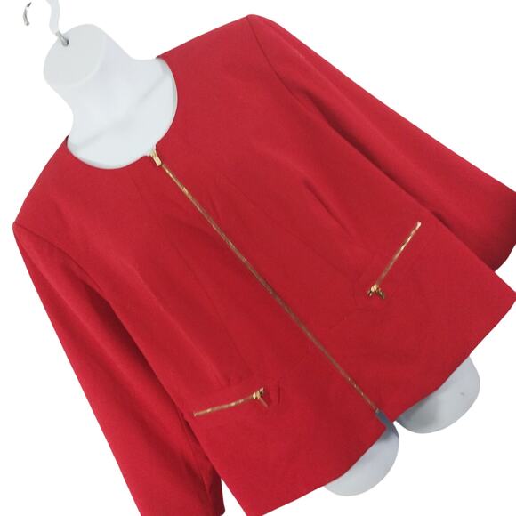 CALVIN KLEIN! RICH RUBY RED, GOLD HARDWARE, ZIPPER FRONT JACKET, BLAZER! SZ 24W - Picture 9 of 9